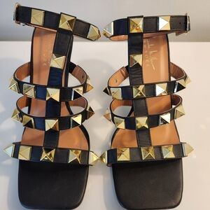 Elegant Black and Gold Studded Sandals